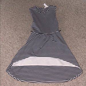 blue and white high low little girls dress